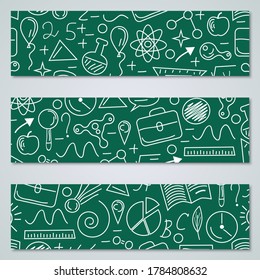 Education thin line art style horizontal banners vector collection