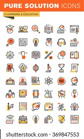 Education thin line flat design web icons collection. Icons for web and app design, easy to use and highly customizable.