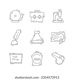 education thin line icon set with inkwell, blackboard, chemistry flask icon