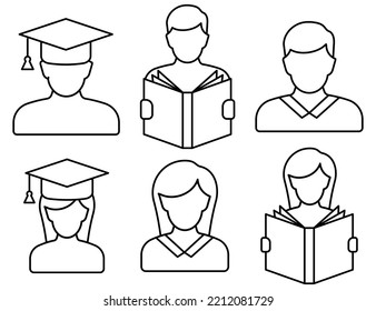 Educación Iconos De Línea Delgada. Los iconos de línea de los estudiantes están configurados. Ilustración vectorial. Eps 10.