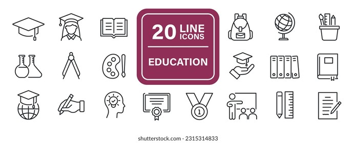Education thin line icons. For website marketing design, logo, app, template, ui, etc. Vector illustration.