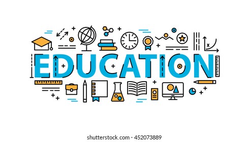 Education thin line style banner, website poster