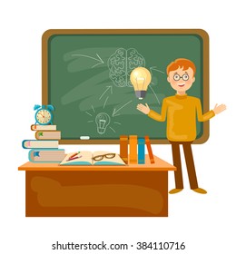 Education time schoolboy in a school board back to school vector illustration 