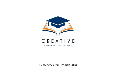 Educación, Toga Hat con el logotipo de libro diseño ilustración vectorial.