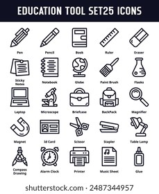 Education tool line icon set 25. Editable storke