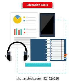 Education tools concept on white background. Back to school. Distance learning. Study in university. Tools for learn