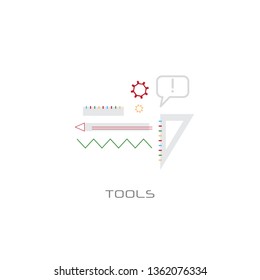 education tools concept pen and triangle ruler icon line style white background