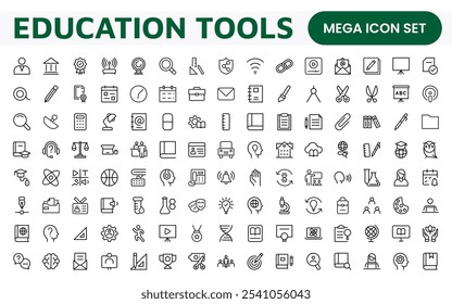 Education Tools Icon Set. Engaging and versatile icons for learning apps, classrooms, and online courses, perfect for enhancing educational resources and making learning fun and accessible.