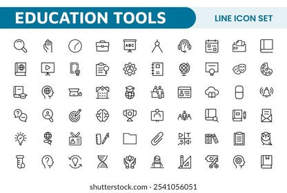 Education Tools Icon Set. Engaging and versatile icons for learning apps, classrooms, and online courses, perfect for enhancing educational resources and making learning fun and accessible.