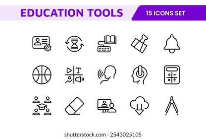 Education Tools Icon Set. Engaging and versatile icons for learning apps, classrooms, and online courses, perfect for enhancing educational resources and making learning fun and accessible.