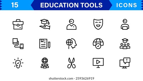 Education Tools Icon Set. High-Quality Icons for Classroom, Learning, Teaching, and Study Resources Designs