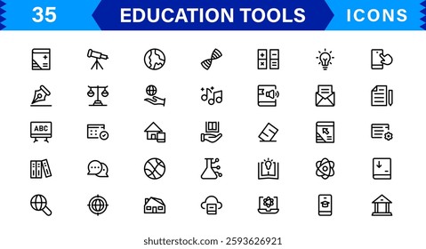 Education Tools Icon Set. High-Quality Icons for Classroom, Learning, Teaching, and Study Resources Designs