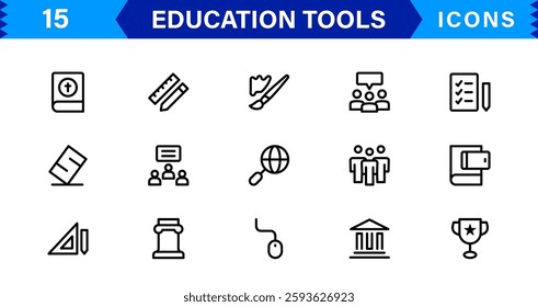 Education Tools Icon Set. High-Quality Icons for Classroom, Learning, Teaching, and Study Resources Designs