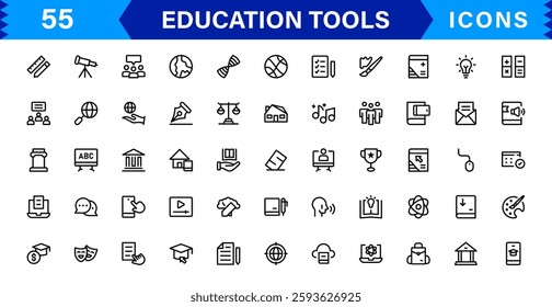 Education Tools Icon Set. High-Quality Icons for Classroom, Learning, Teaching, and Study Resources Designs