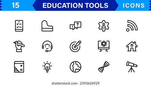 Education Tools Icon Set. High-Quality Icons for Classroom, Learning, Teaching, and Study Resources Designs