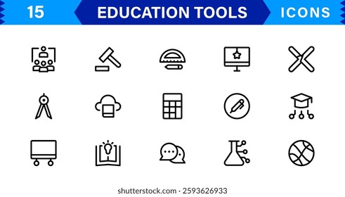 Education Tools Icon Set. High-Quality Icons for Classroom, Learning, Teaching, and Study Resources Designs