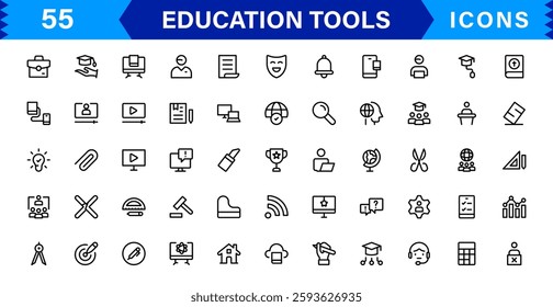 Education Tools Icon Set. High-Quality Icons for Classroom, Learning, Teaching, and Study Resources Designs