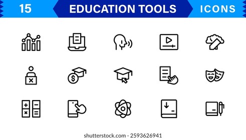 Education Tools Icon Set. High-Quality Icons for Classroom, Learning, Teaching, and Study Resources Designs