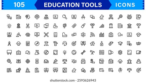 Education Tools Icon Set. High-Quality Icons for Classroom, Learning, Teaching, and Study Resources Designs