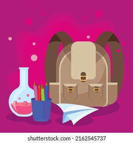 education tools illustration with backpack and flask