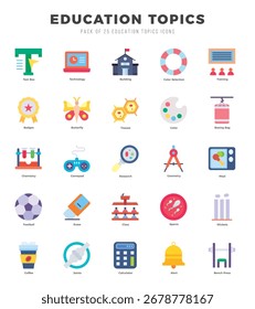 Education Topics Flat icons collection. 25 icon set in a Flat design.