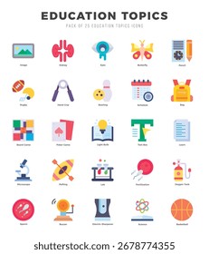 Paquete de iconos de temas de Educación. Conjunto de iconos planos. Conjunto de colección de icono plano.