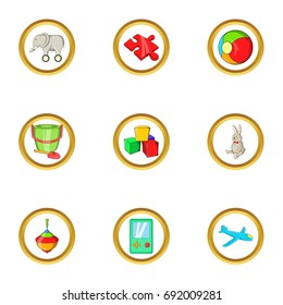 Education toy icon set. Cartoon set of 9 education toy vector icons for web isolated on white background