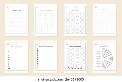 Education Tracing and Coloring Worksheets for Kids