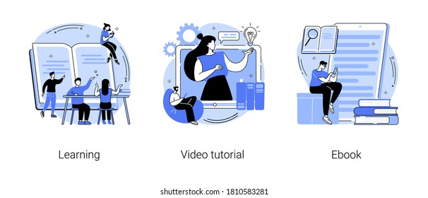 Education And Training Abstract Concept Vector Illustration Set. Learning, Video Tutorial, Ebook Reading, School Library, Online Courses, Student Homework, Memory And Knowledge Abstract Metaphor.