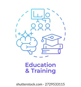 Education and training blue gradient concept icon. Employee training, professional growth. Corporate coach. Round shape line illustration. Abstract idea. Graphic design. Easy to use in article