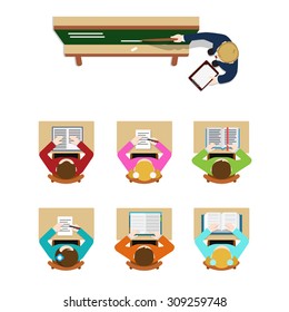 Educação formação professor treinador quadro negro e aluno estudante. Tabelas de sala de aula de escola de conceito web. Site coleção conceitual de pessoas criativas.