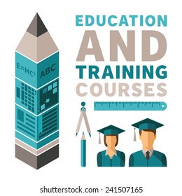 Education and training courses vector concept in flat style