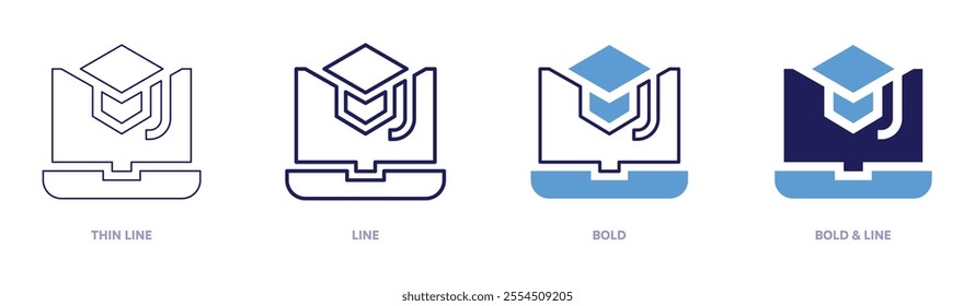 Education training icon in 4 different styles. Thin Line, Line, Bold, and Bold Line. Duotone style. Editable stroke.