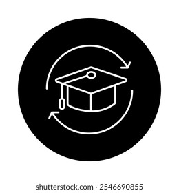 Education and Training Icon – Graduation Cap with Arrows, Representing Academic Background, Professional Courses, and Certifications