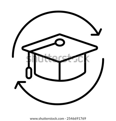 Education and Training Icon – Graduation Cap with Arrows, Representing Academic Background, Professional Courses, and Certifications