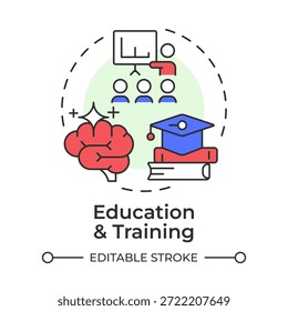 Education and training multi color concept icon. Employee training, professional growth. Corporate coach. Round shape line illustration. Abstract idea. Graphic design. Easy to use in article