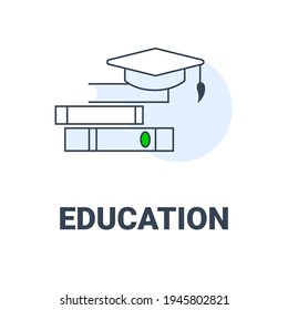 Education or training simple symbol icon. Online training. Sticker with books and a scientific cap. 