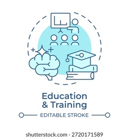 Education and training soft blue concept icon. Employee training, professional growth. Corporate coach. Round shape line illustration. Abstract idea. Graphic design. Easy to use in article