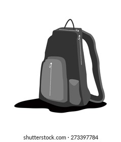 Education and Travel Concept, Illustration of A Black Backpack or School Bag Isolated on A White Background.
