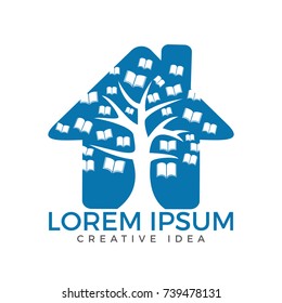 Education tree and books logo design. Home sign icon. Institutional and educational vector logo design.