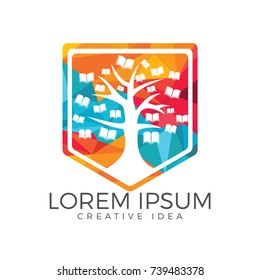 Education tree and books logo design. Institutional and educational vector logo design.