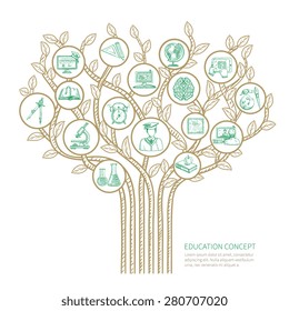 Education tree concept with learning and graduation sketch symbols vector illustration