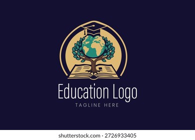 Education Tree mit Graduation Cap in Circle Vector Logo-Vorlage