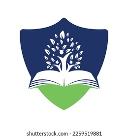 Education tree growth on book idea vector logo. Students with Graduation cap vector design.