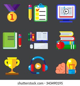 Education trendy flat modern illustration icons set