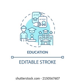 Education turquoise concept icon. Obtain knowledge and skills. Social institution abstract idea thin line illustration. Isolated outline drawing. Editable stroke. Arial, Myriad Pro-Bold fonts used