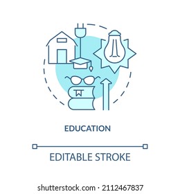 Education turquoise concept icon. Rural electrification economic benefits abstract idea thin line illustration. Isolated outline drawing. Editable stroke. Roboto-Medium, Myriad Pro-Bold fonts used