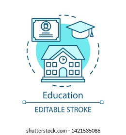 Education turquoise concept icon. Teacher, school, knowledge, lesson, training courses idea thin line illustration. Certificate, graduation vector isolated outline drawing. Editable stroke