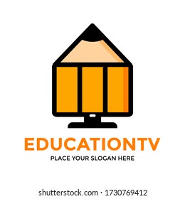 Education tv vector logo template. This design use pencil symbol. Suitable for learn business.