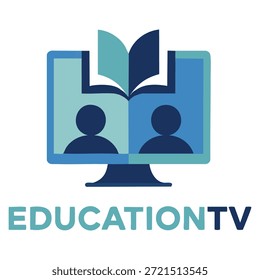 Educación Plantilla del logotipo del Vector de TVE utilizando el portátil humano y el símbolo del libro conveniente para el estudiante y las plataformas de aprendizaje Marca académica e identidad de la educación en línea